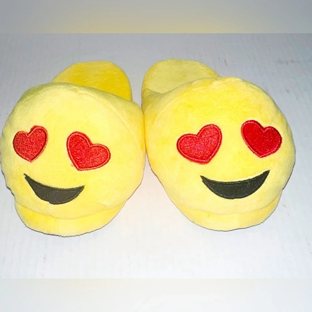 Emoji Emoticon Slip On Stuffed Emoji Plush Slippers Yellow